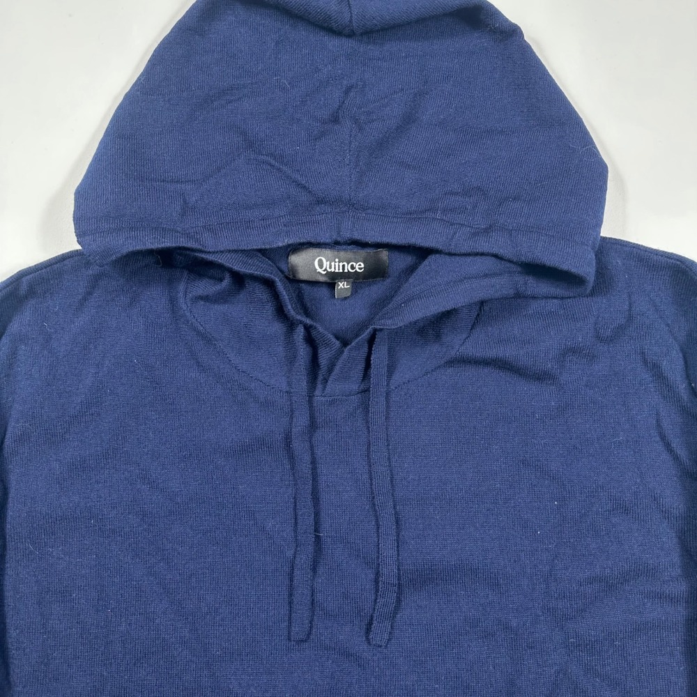 Quince Hoodie Men XL 100% Merino Wool Knit Pullover Navy Blue